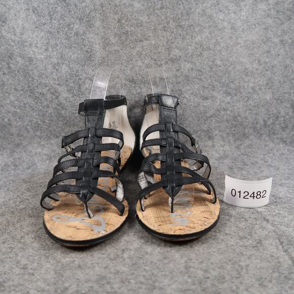 Sam Edelman Shoes Womens 7.5 Sandal Leather Caged Buckle Strappy Low Wedge Donna - Picture 2 of 12